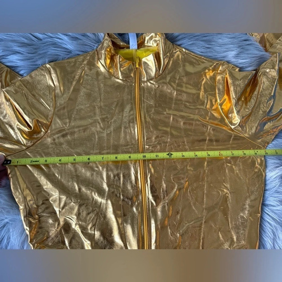 Forplay Women's Metallic Gold  Zip Front Mock Neck Catsuit - Picture 3 of 7